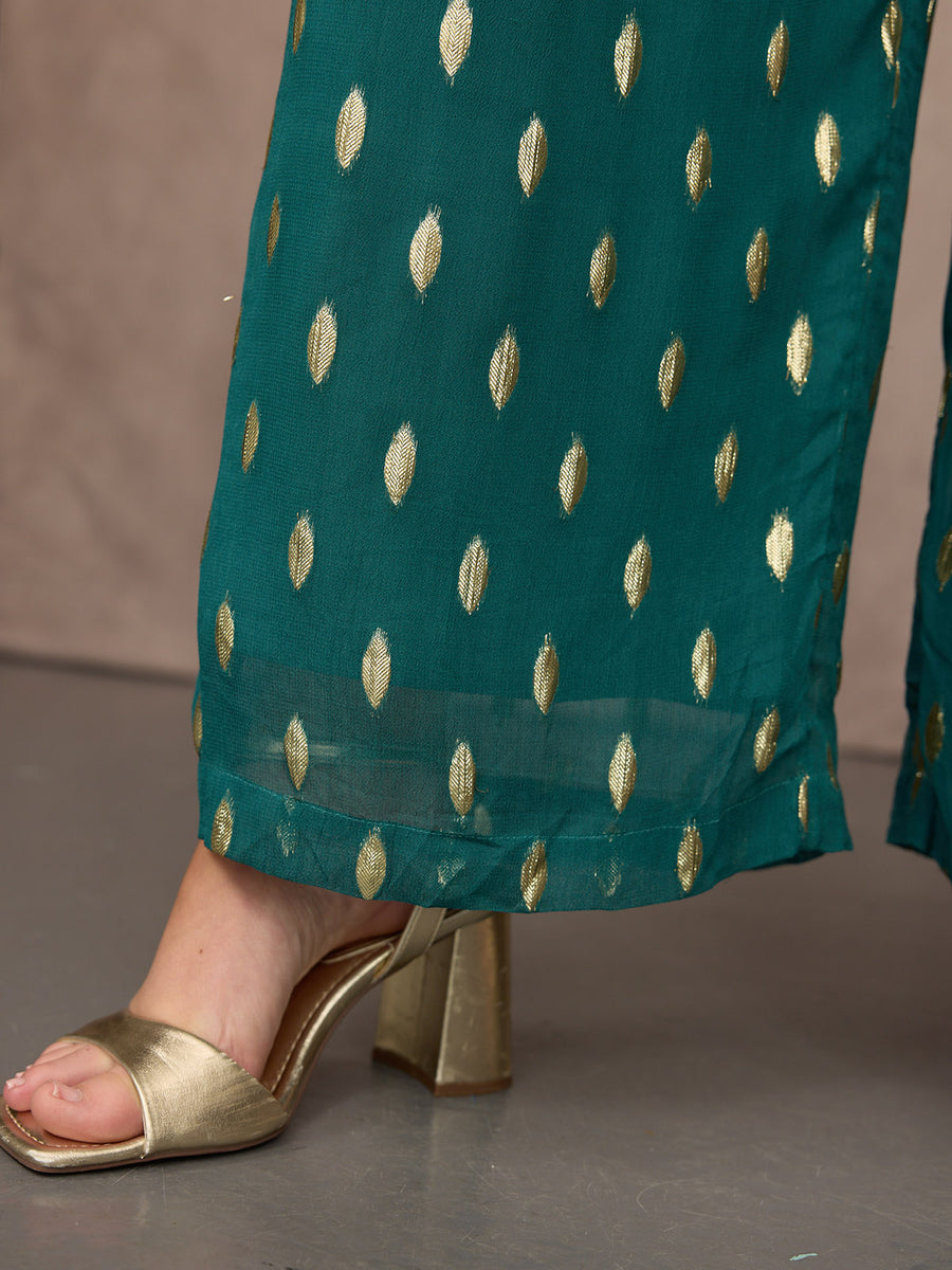 Shelly V-Neck Lurex Jumpsuit - Teal & Gold