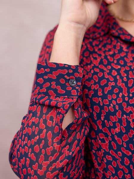 Julia Shirt Dress - Red & Navy Painted Spot Print