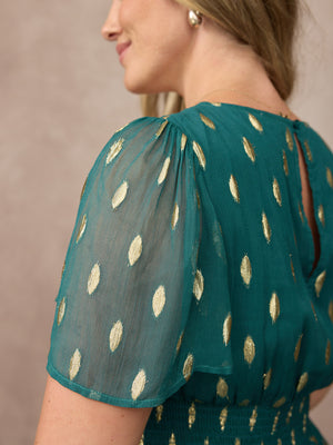 Shelly V-Neck Lurex Jumpsuit - Teal & Gold
