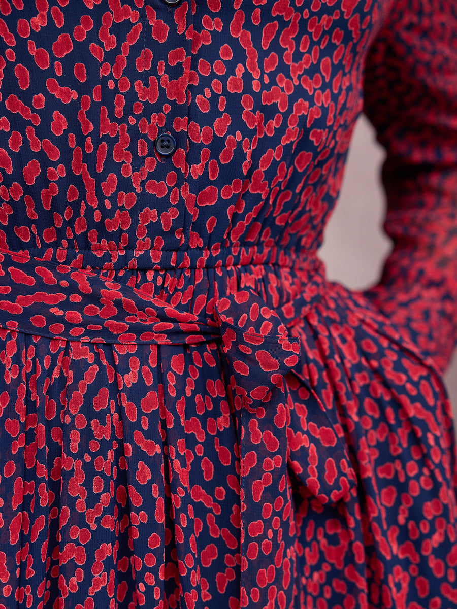 Julia Shirt Dress - Red & Navy Painted Spot Print