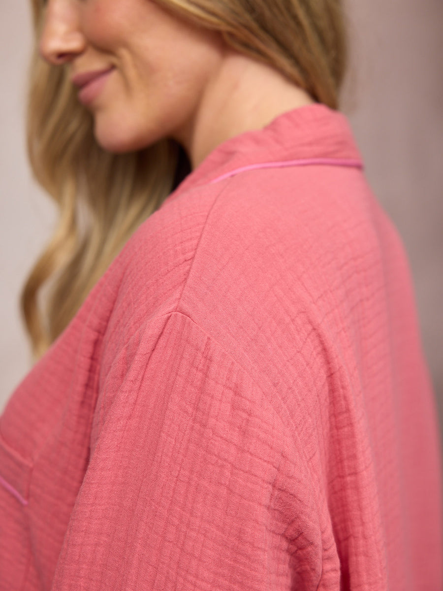 Annie Crinkle Scallop Pyjama Set - Pink
