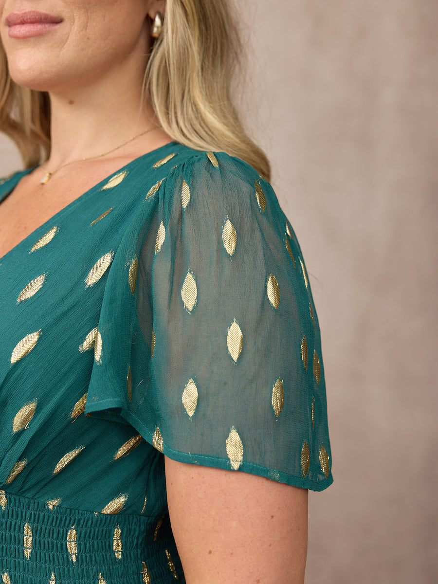 Shelly V-Neck Lurex Jumpsuit - Teal & Gold