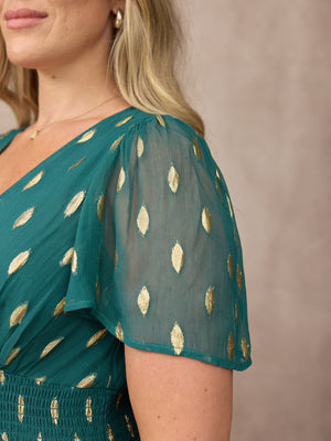 Shelly V-Neck Lurex Jumpsuit - Teal & Gold