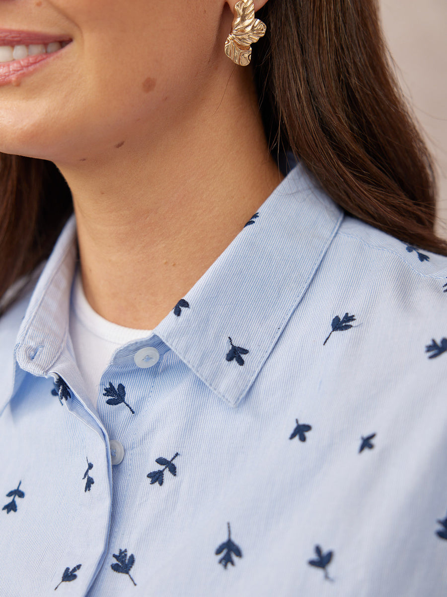 Sandra Embroidered Stripe Shirt - Blue & White