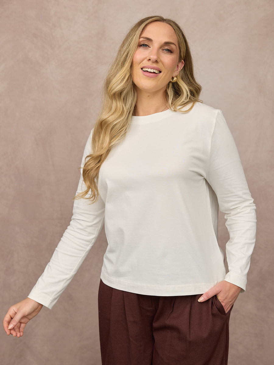 Wanda Long Sleeve Jersey Top - Off White