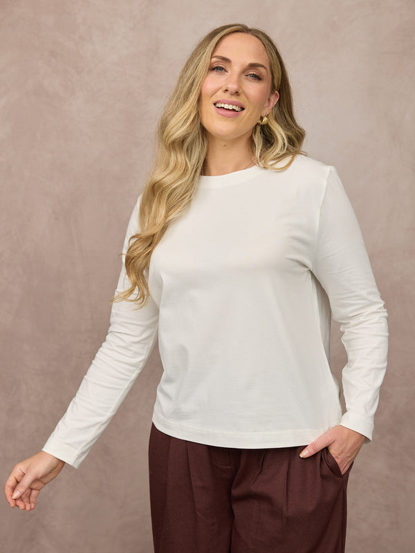 Wanda Long Sleeve Jersey Top - Off White