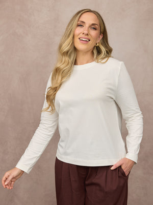 Wanda Long Sleeve Jersey Top - Off White