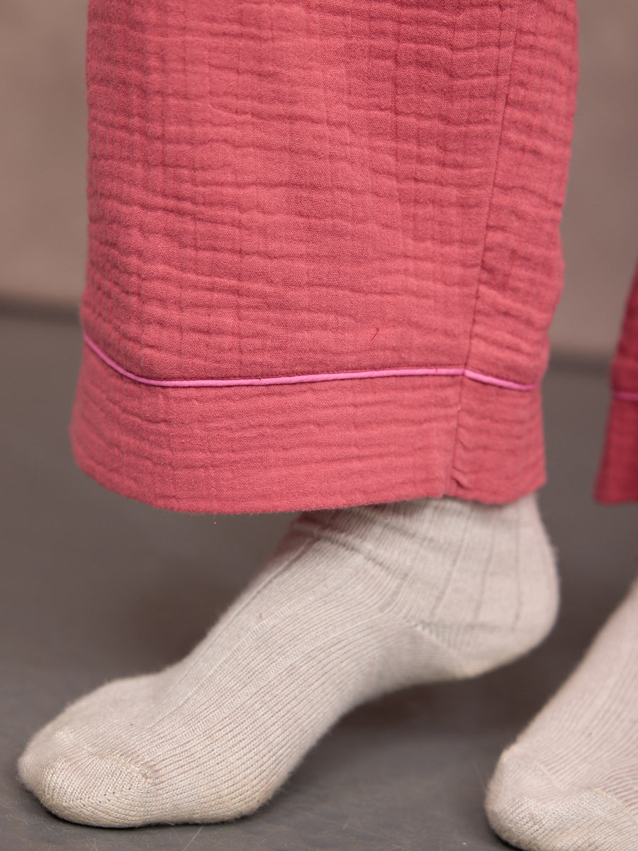 Annie Crinkle Scallop Pyjama Set - Pink