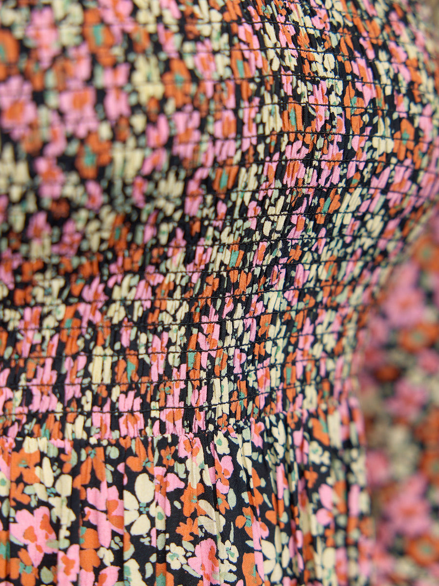 Gillian Shirred Bodice Dress - Multi-Coloured Floral Print