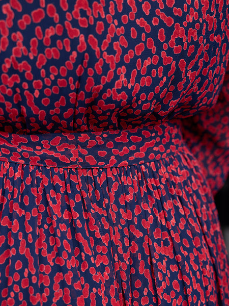 Julia Shirt Dress - Red & Navy Painted Spot Print