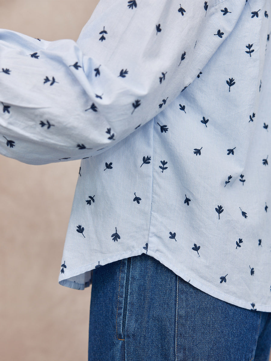 Sandra Embroidered Stripe Shirt - Blue & White