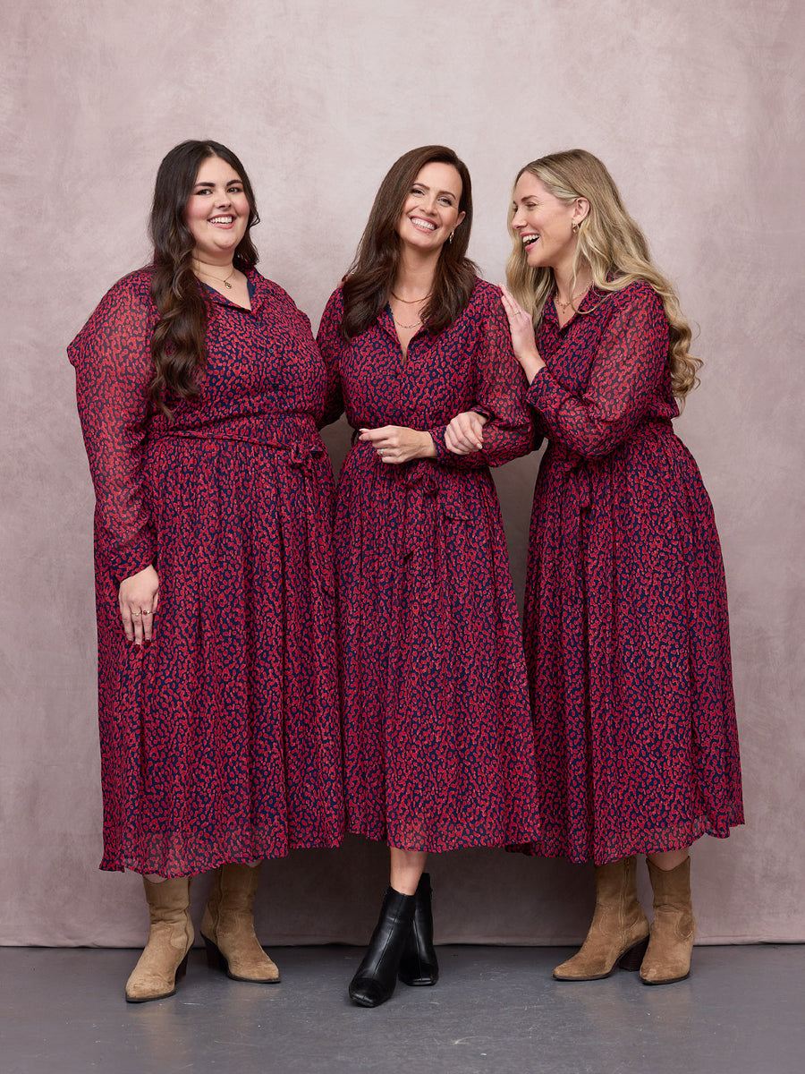 Julia Shirt Dress - Red & Navy Painted Spot Print