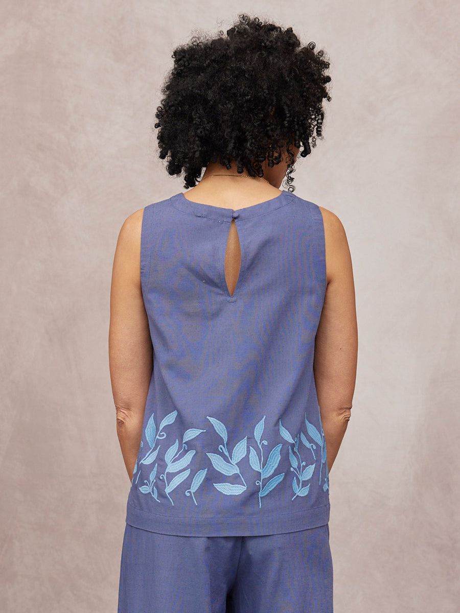 Violet Embroidered Short Sleeve Top - Blue