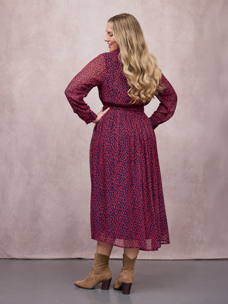 Julia Shirt Dress - Red & Navy Painted Spot Print