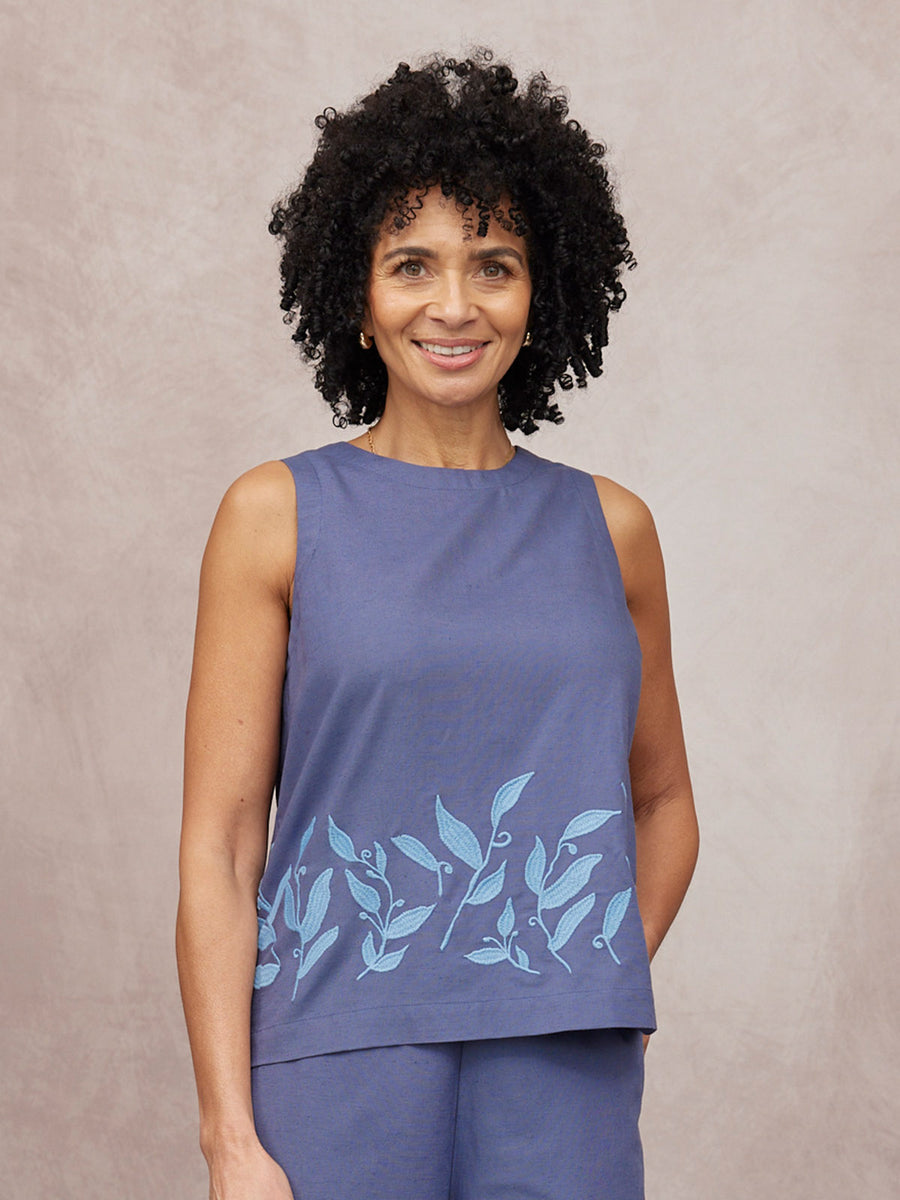 Co-Ord Embroidered Top & Trouser Bundle - Violet & Verity - Blue