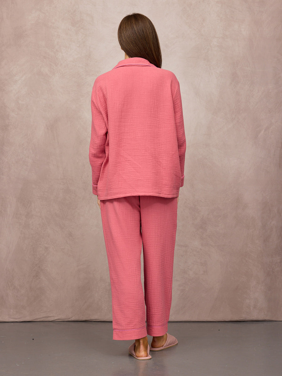 Annie Crinkle Scallop Pyjama Set - Pink