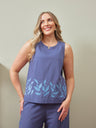 Violet Embroidered Short Sleeve Top - Blue
