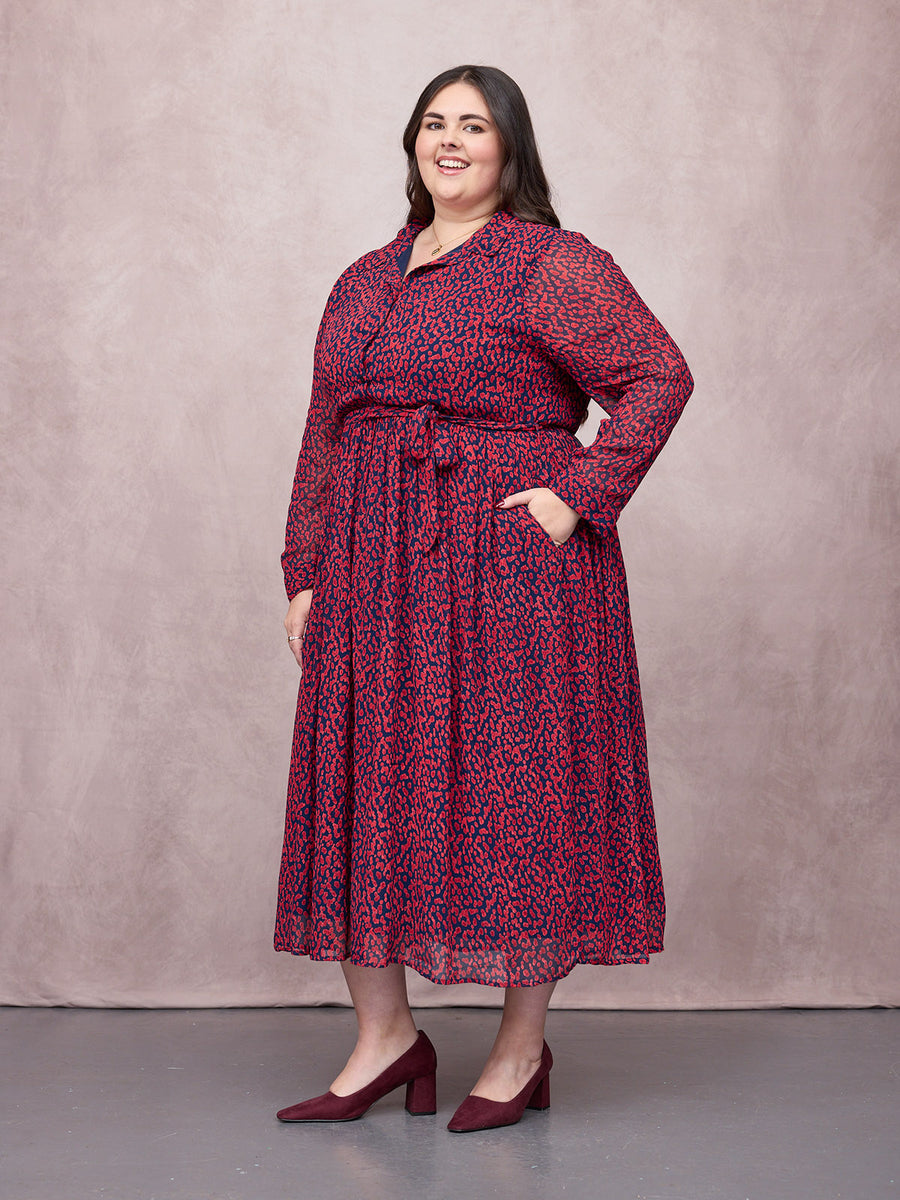 Julia Shirt Dress - Red & Navy Painted Spot Print