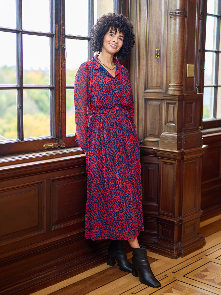Julia Shirt Dress - Red & Navy Painted Spot Print