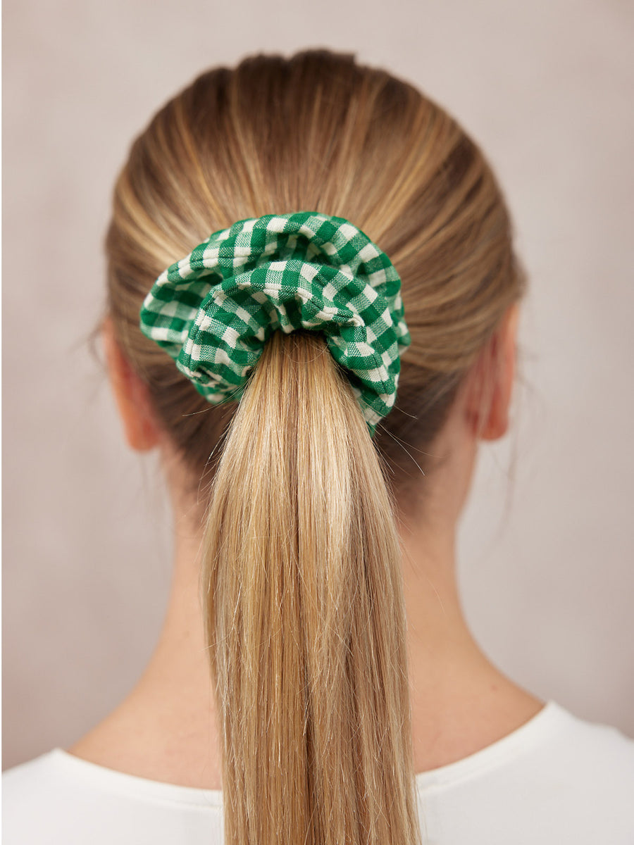 India - Hair Scrunchie - Green Gingham