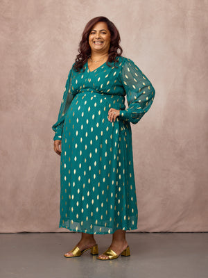 _0002_C26-Loulou-V-Neck-Long-Sleeve-Lurex-Dress-Teal-Gold-CUSTOMER-03.jpg
