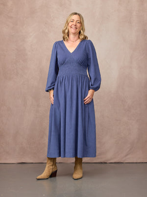 Maddie Long Sleeve Cord Dress - Blue