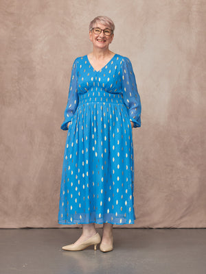Maddie Long Sleeve Lurex Dress - Blue