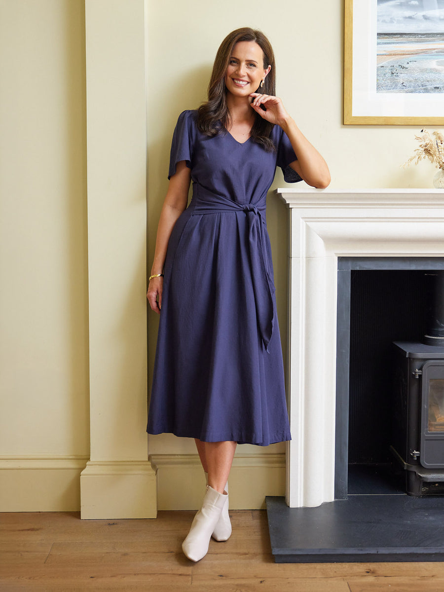 tie waist dress Short Tie Waist Dress in Summer Blue Reistor