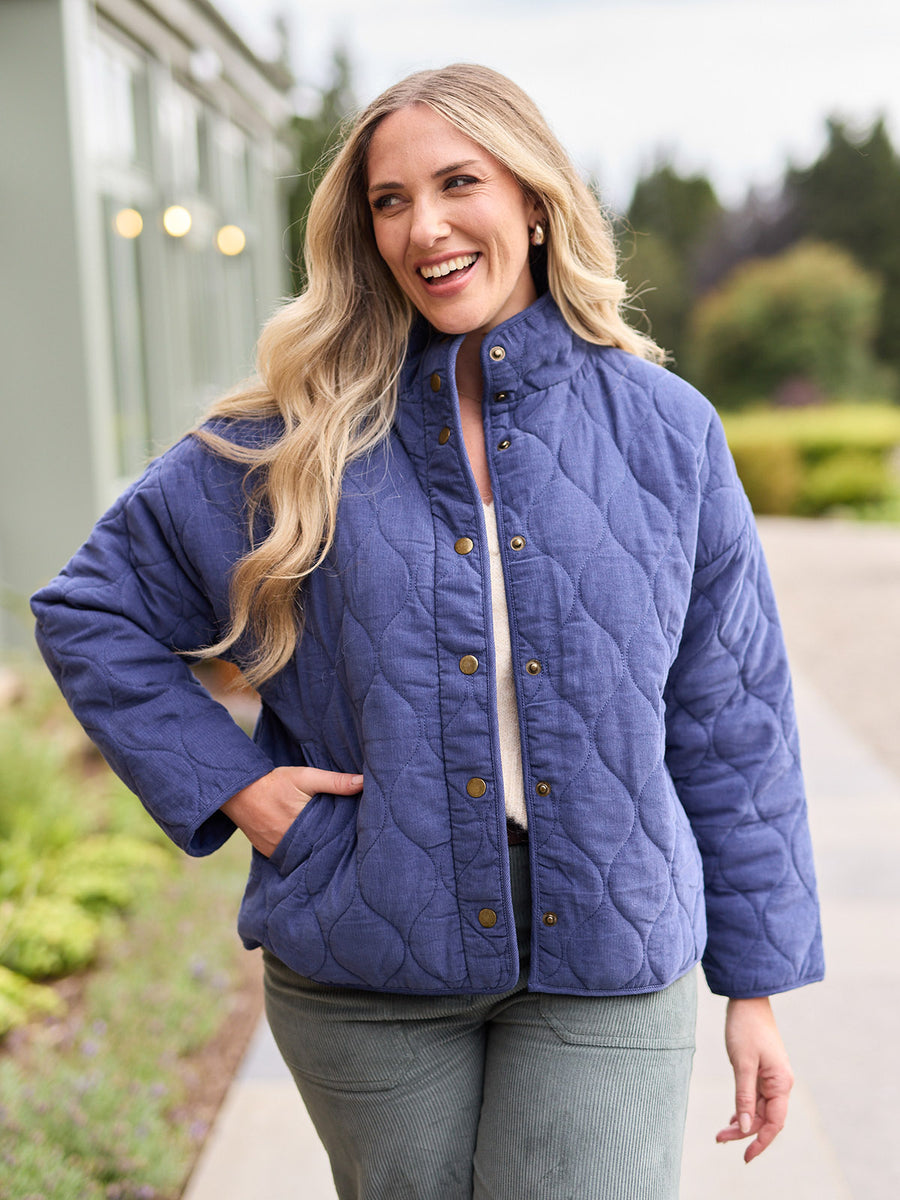 Nancy Quilted Cord Jacket - Blue