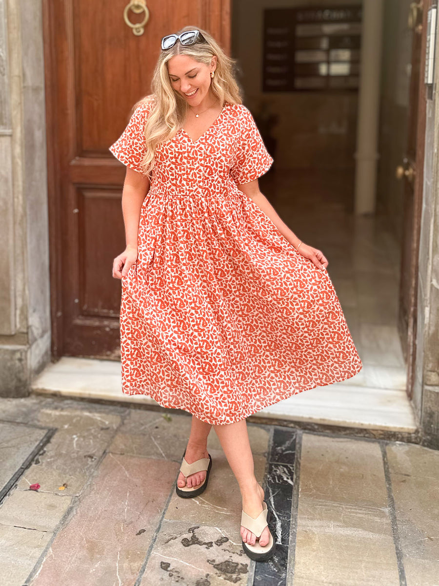 Fern Dress - Terracotta Print - Sample