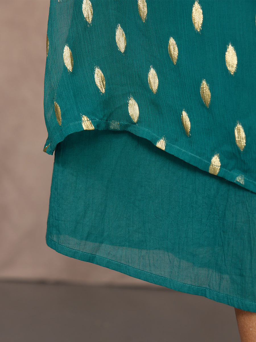 Loulou V-Neck Long Sleeve Lurex Dress - Teal & Gold