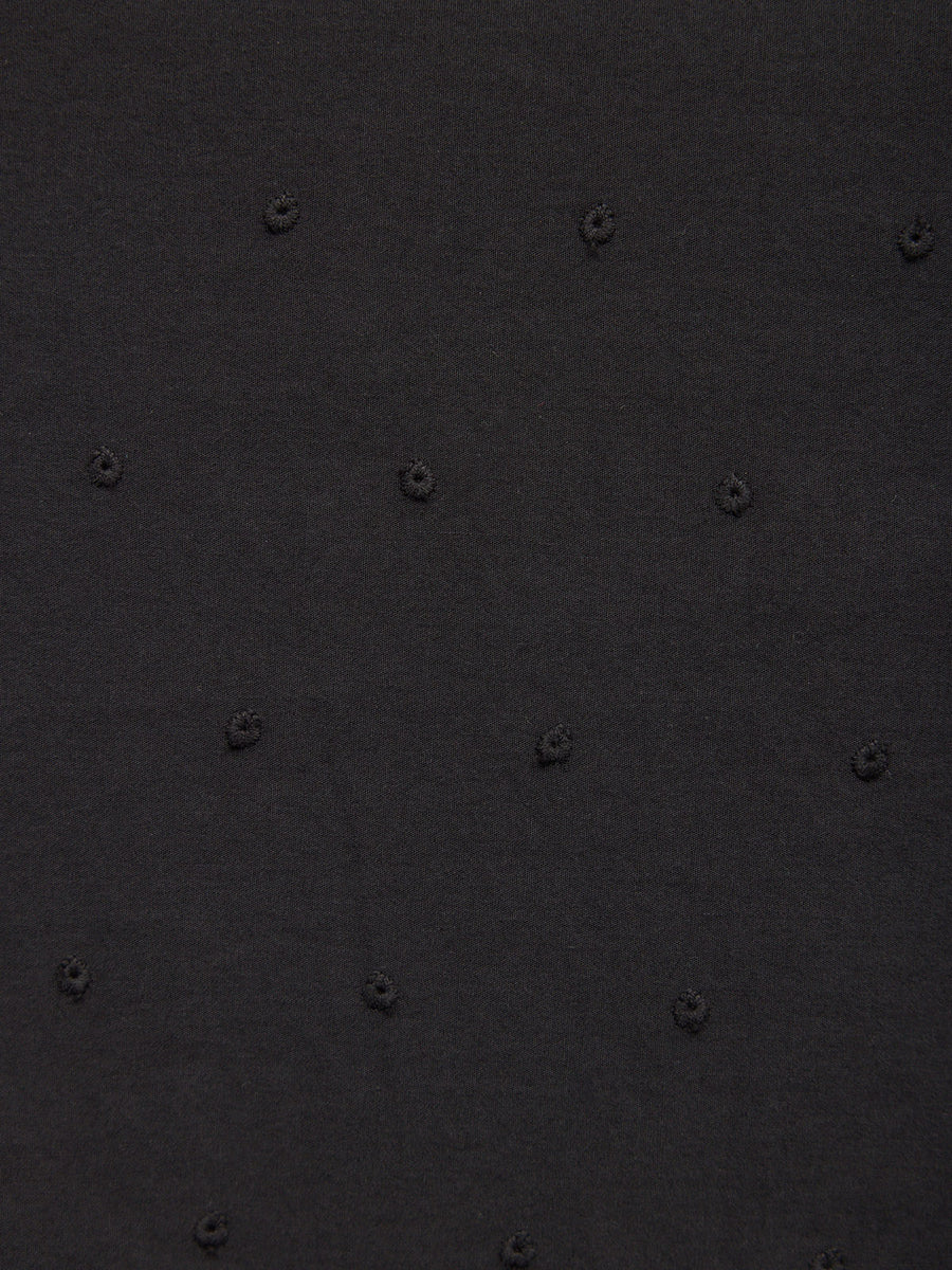 Ellen Long Sleeve Tie Waist Broderie Detail Dress - Black