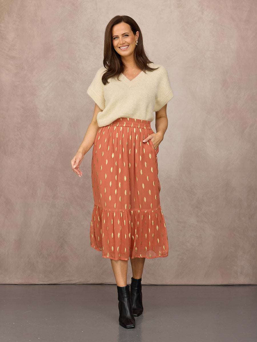 Stephanie Lurex Skirt - Cinnamon & Gold