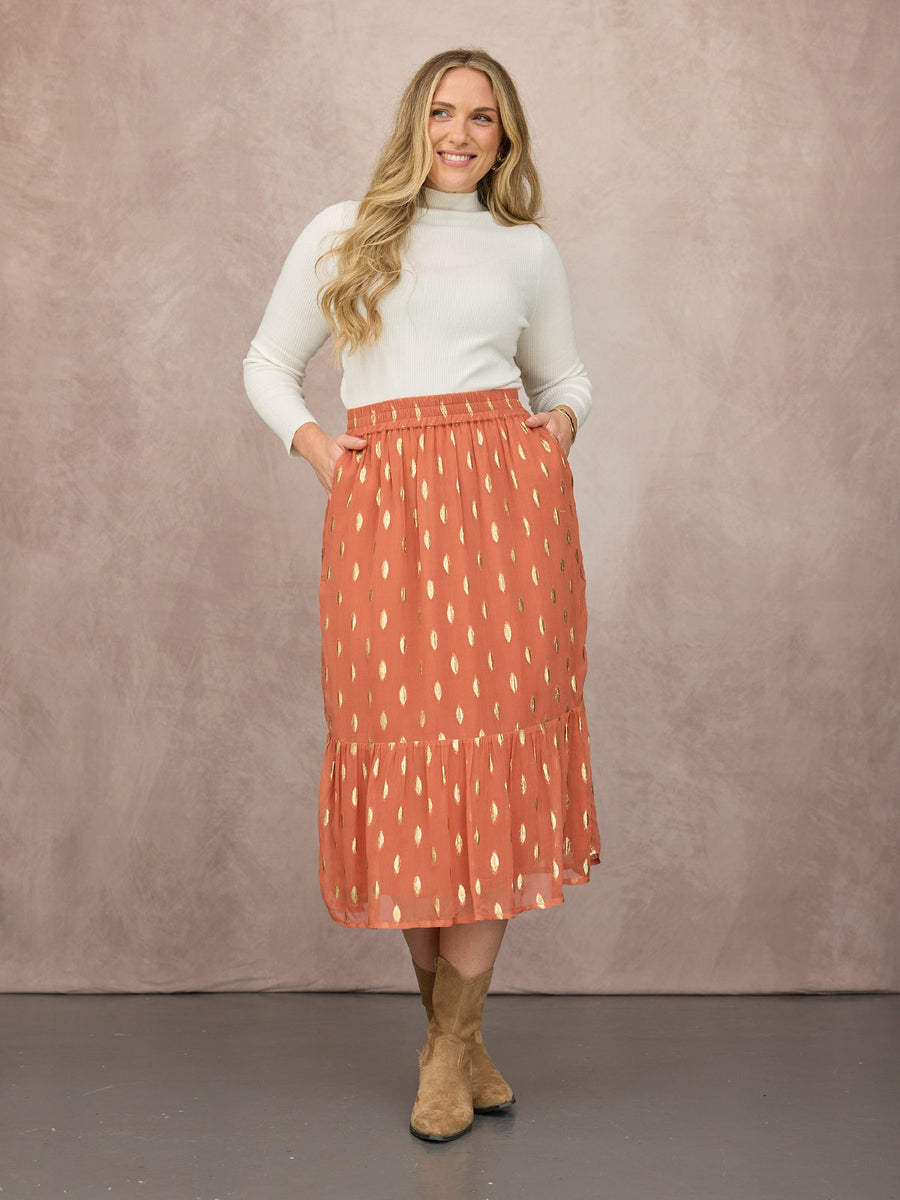 Stephanie Lurex Skirt - Cinnamon & Gold