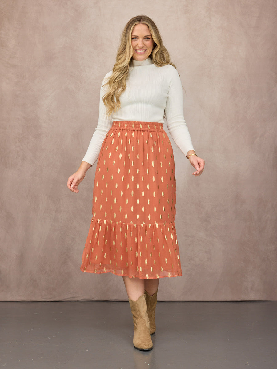 Stephanie Lurex Skirt - Cinnamon & Gold