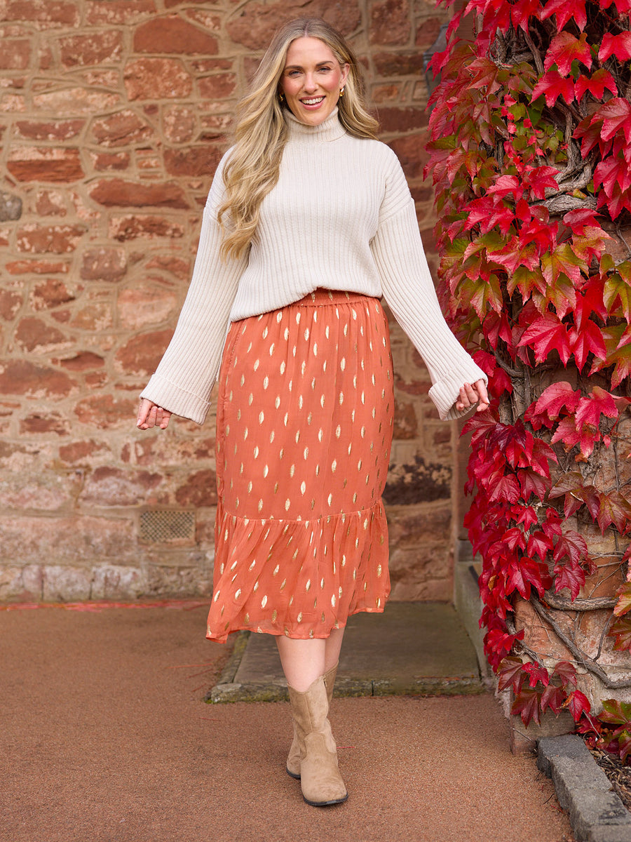 Stephanie Lurex Skirt - Cinnamon & Gold