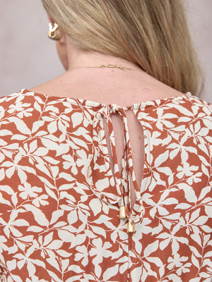 Vera Midi Dress - Terracotta & Ecru Floral Print