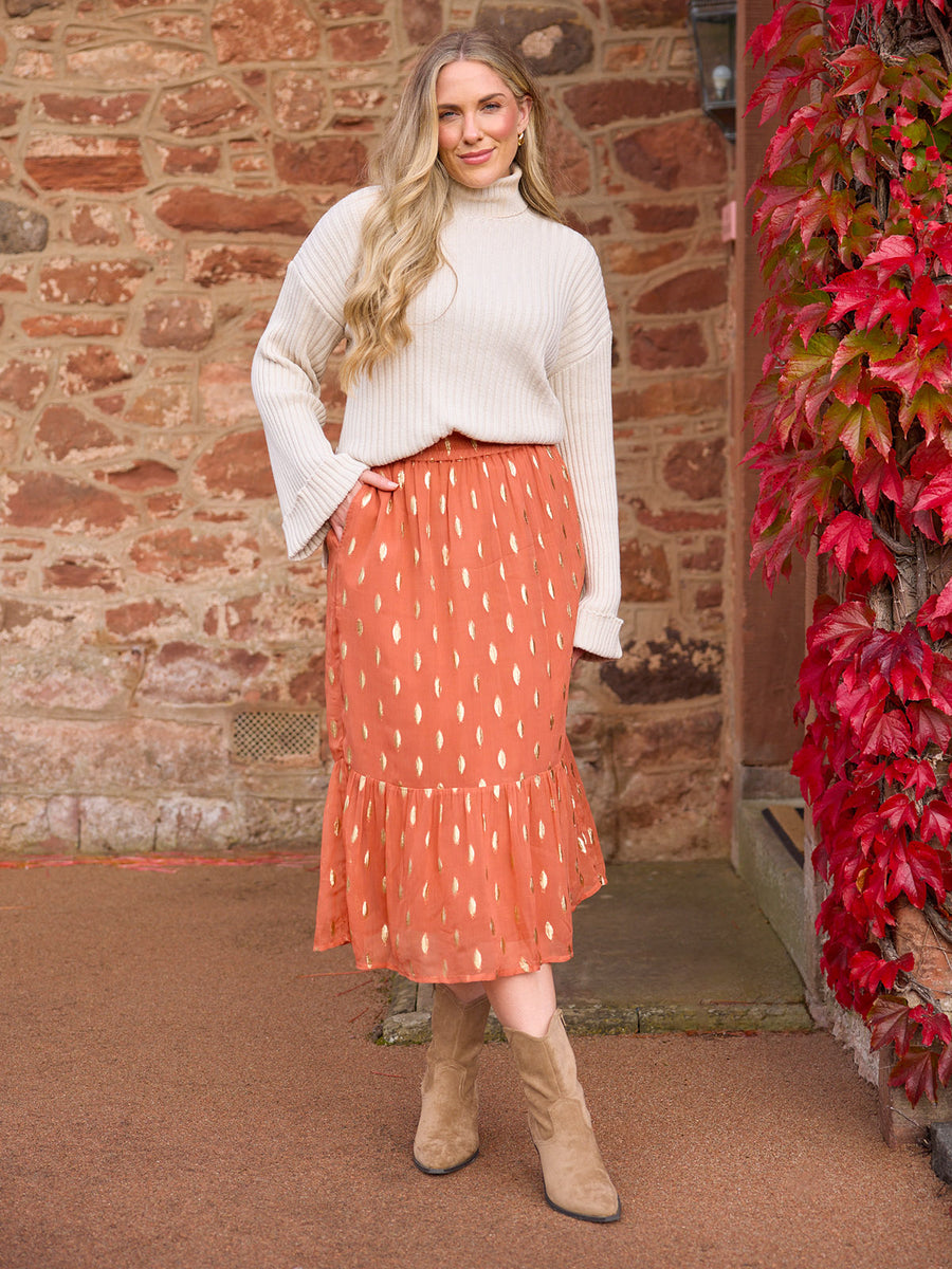 Stephanie Lurex Skirt - Cinnamon & Gold