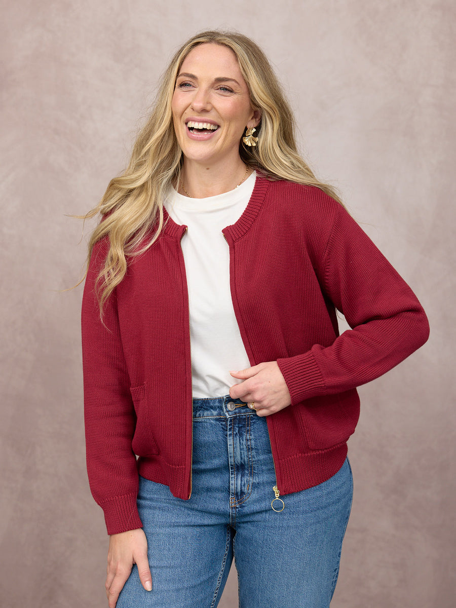 Ellie Zip-Through Knit - Red