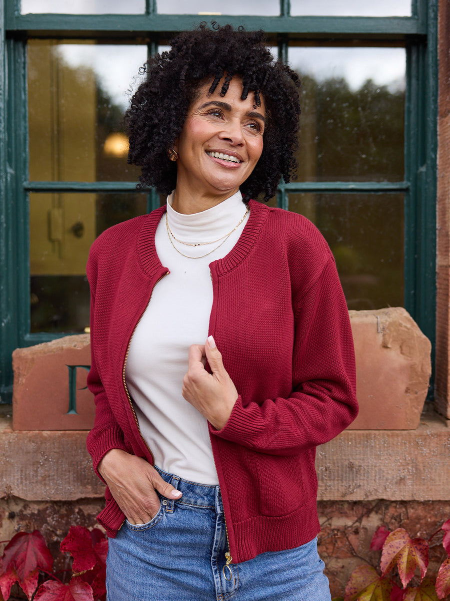 Ellie Zip-Through Knit - Red