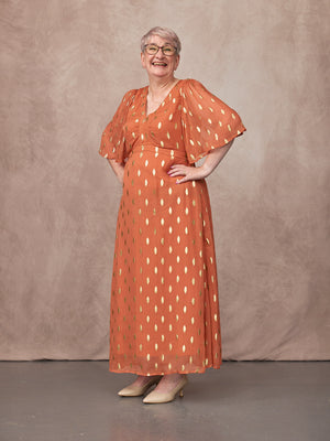 Helena Elbow Length Sleeve Lurex Dress - Cinnamon & Gold