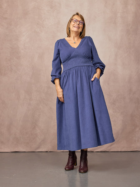 Maddie Long Sleeve Cord Dress - Blue
