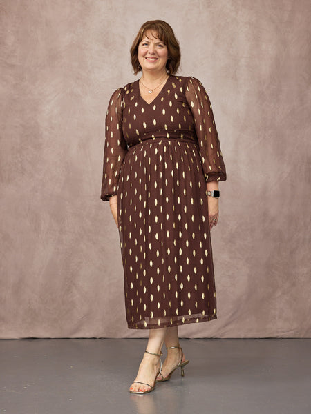 Minna Relaxed Lurex Dress - Chocolate & Gold
