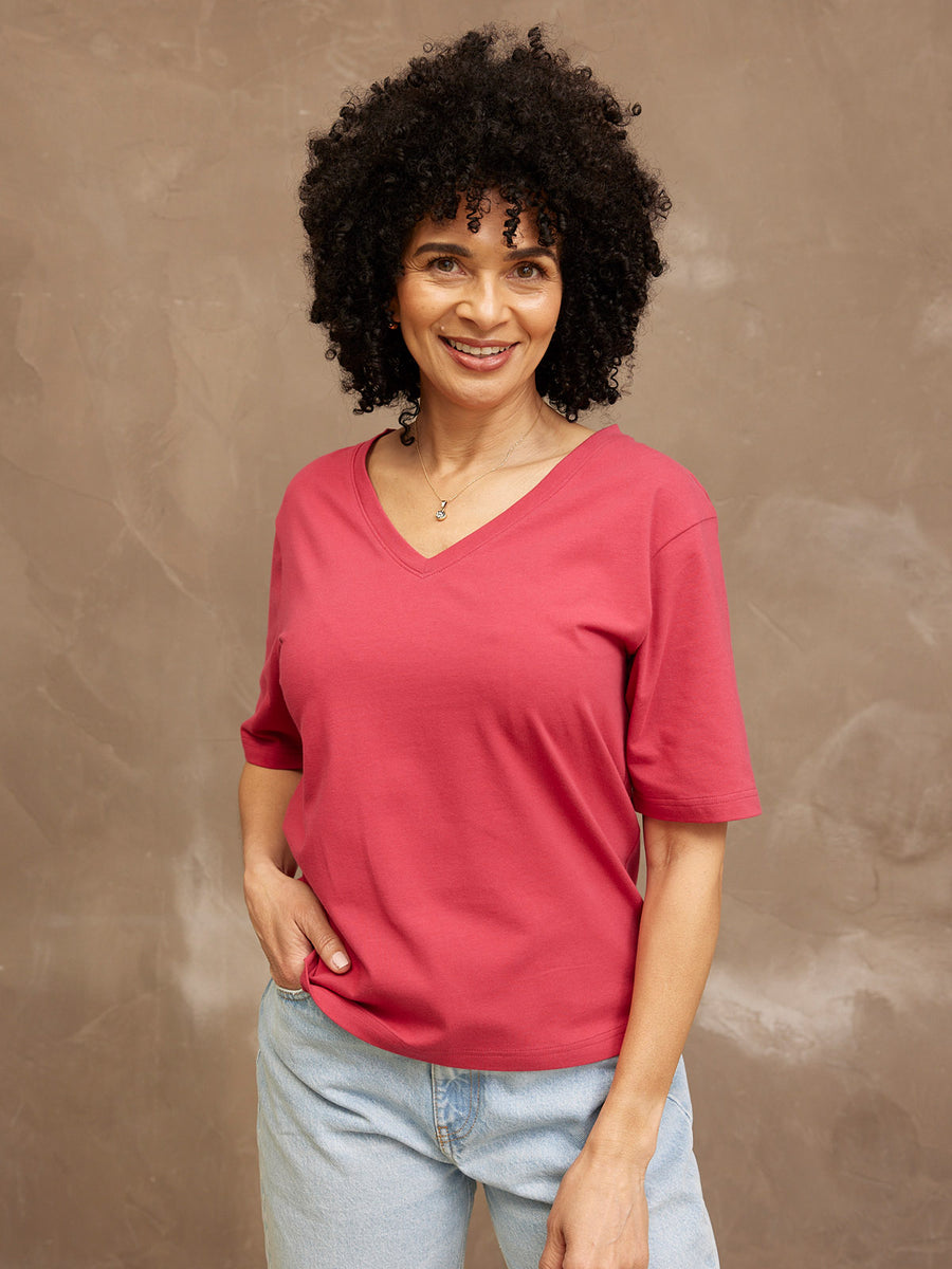 Freya - V Neck T Shirt - Pink