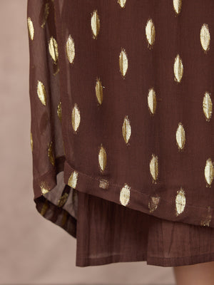 Minna Relaxed Lurex Dress - Chocolate & Gold