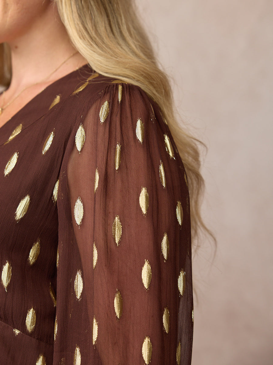 Minna Relaxed Lurex Dress - Chocolate & Gold
