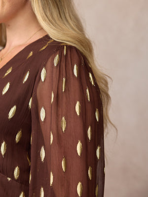 Minna Relaxed Lurex Dress - Chocolate & Gold