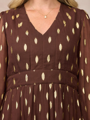 Minna Relaxed Lurex Dress - Chocolate & Gold