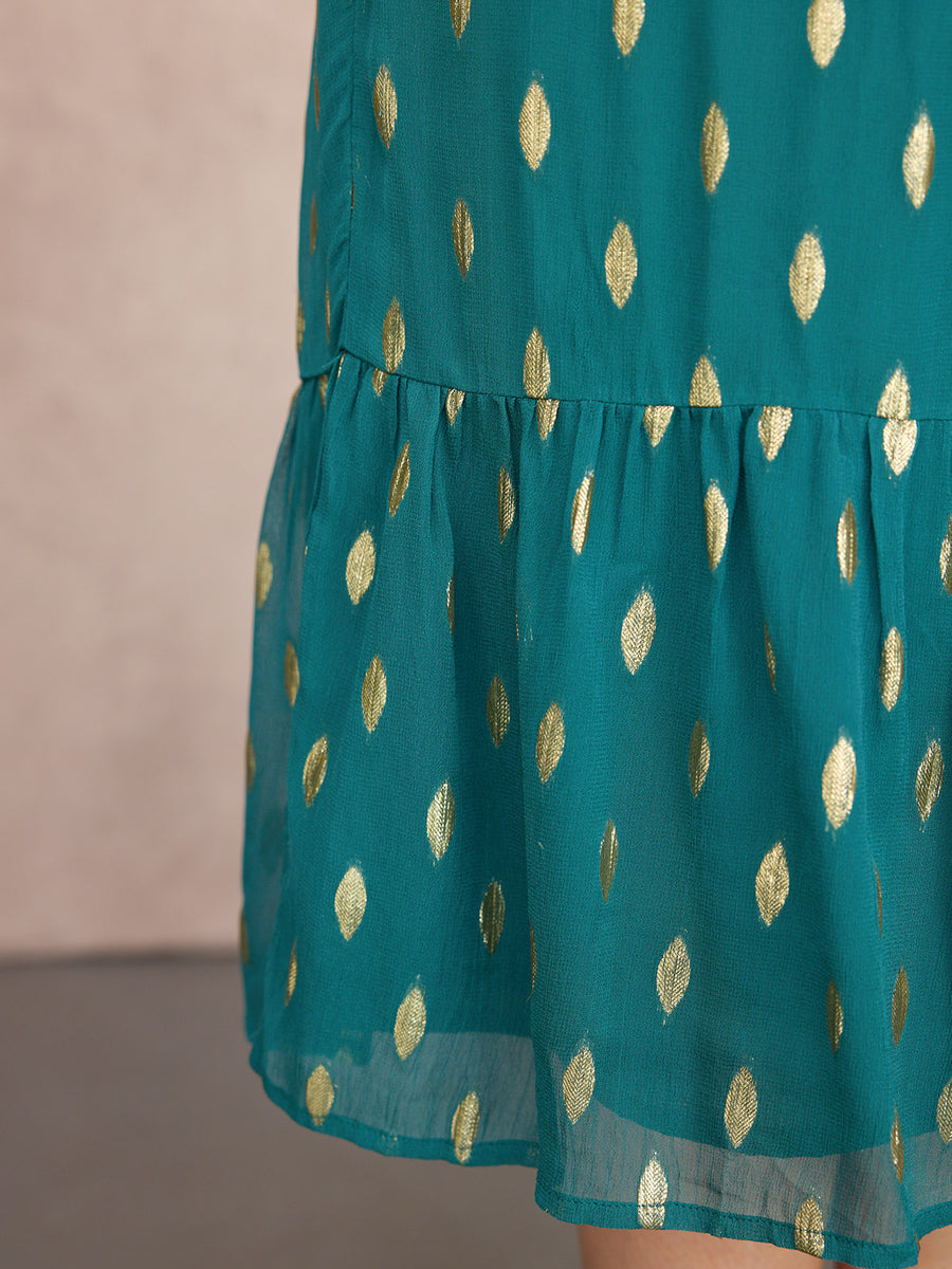 Stephanie Lurex Skirt - Teal & Gold