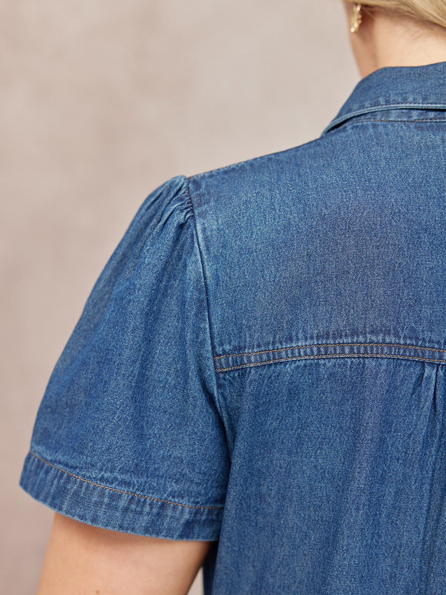 Rhiona Set-In Short Sleeve Denim Shirt Dress - Blue